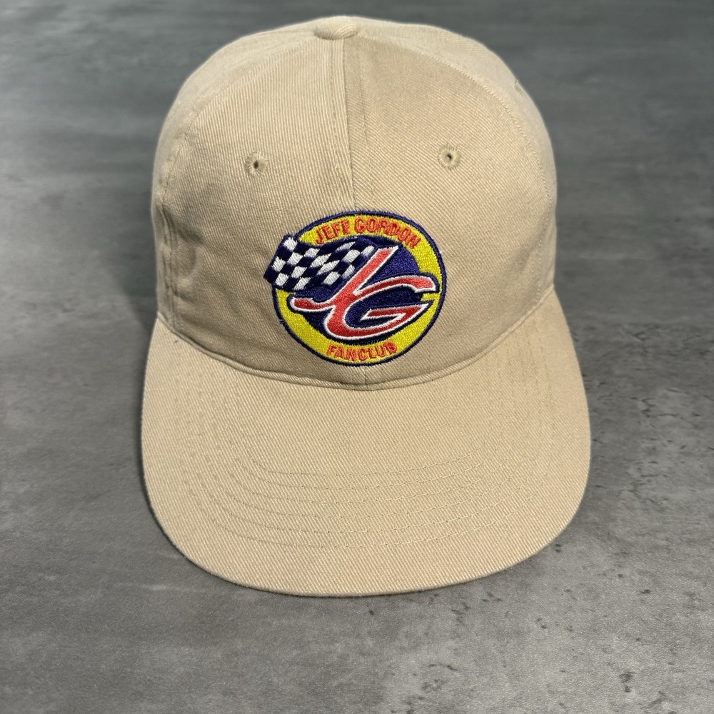 Vintage Jeff Gordon Hat Khaki Tan Beige Brown Nascar Racing Adjustable Strap Cap